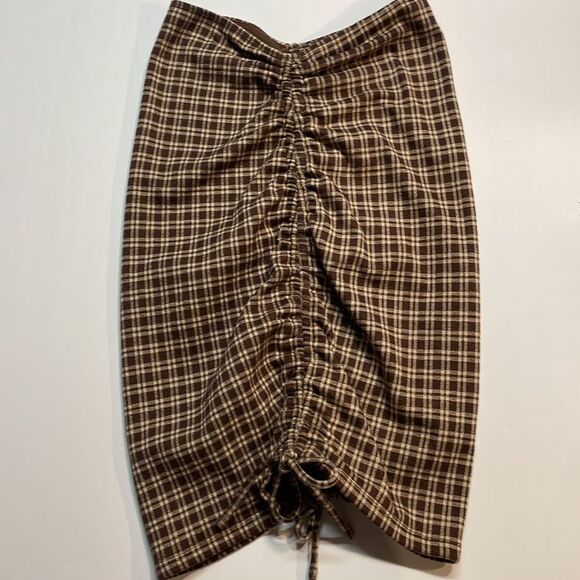 Princess Poly Womens Brown Plaid Bodycon Mini Skirt Sz 4 - Picture 7 of 8